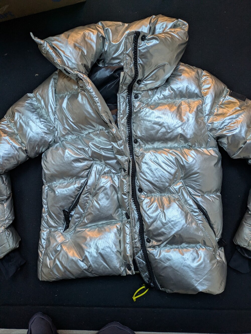 SAM. Metallic Silver Hooded Puffer Jacket Ski Xs